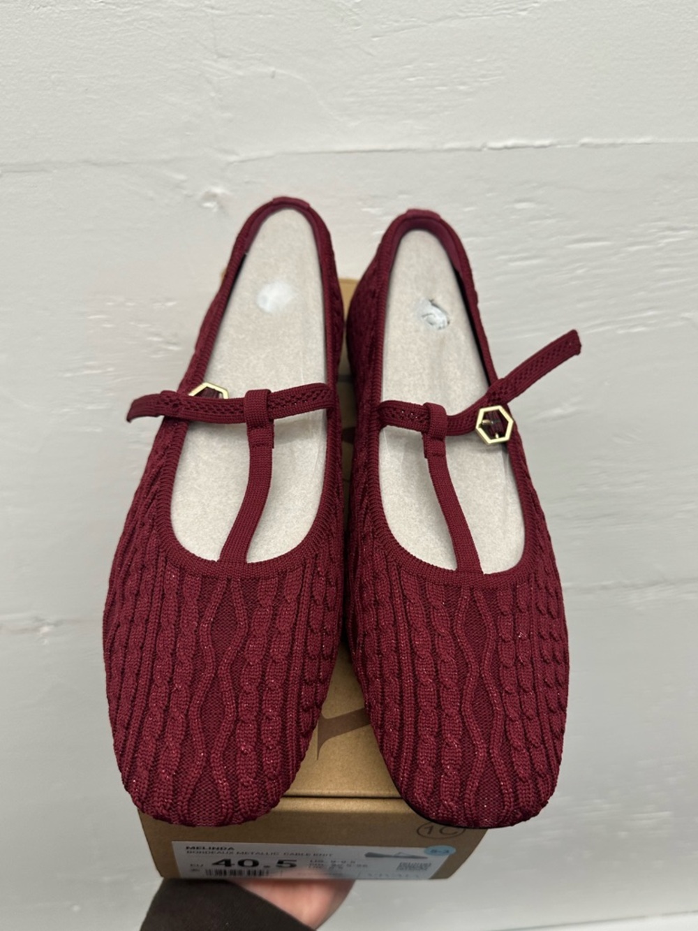 Vivaia Melinda Bordeaux Metalic Cabke Knit Flats